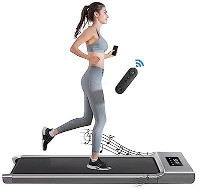 Under Desk Treadmill with Bluetooth Speaker & Remote Control Walking Running Machine for Home or Office 1-12km/h Adjustable Speeds(Grey)