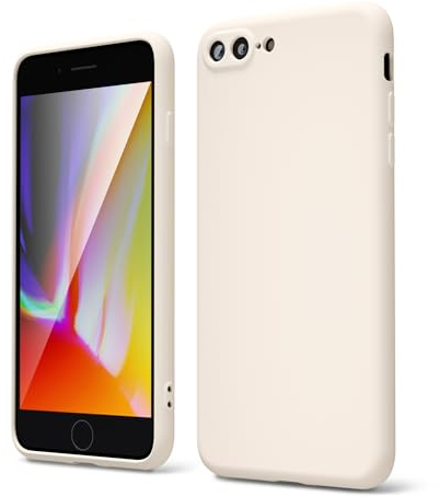 oakxco for iPhone 7 Plus Case iPhone 8 Plus Case Liquid Silicone, Cute Thin Slim Soft Rubber Gel Smooth Cover for Women Girl, Matte TPU Solid Aesthetic Design Protective & Shockproof, Beige Stone