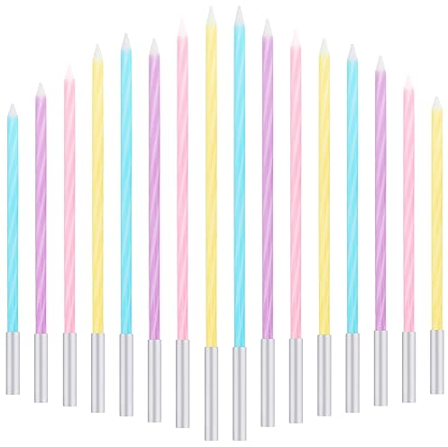 Geburtstagskerzen Für Torte, 16 Stücke Dünne Lange Bunte Geburtstagskerze, 14 cm Stabkerzen Bunt, Dünne Cupcake Kerzen für Babyfeiern, Hochzeit, Party, Weihnachten, Feier Kuchen Dekoration (Streifen)