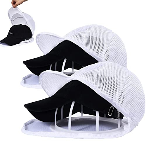 GIMOCOOL Cap Washer für Baseballmützen | Cap Waschmaschinen Form | Ball Caps Waschkäfig mit Mesh-Wäschesack | Faltbarer Basecap Waschgestell Multifunktionale Baseballmützen-Reiniger, 2 Stück