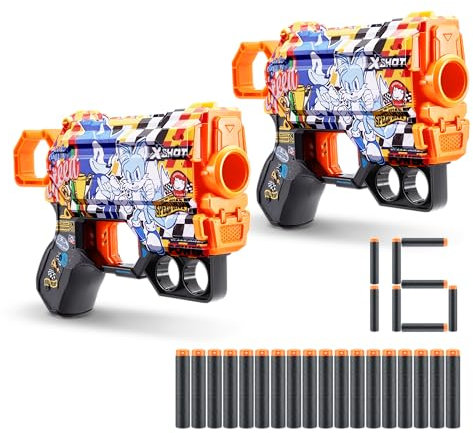XSHOT Skins Sonic Super Speed Menace Blaster (2 Blasters) – Skin mit Sonic The Hedgehog (16 Darts) von ZURU