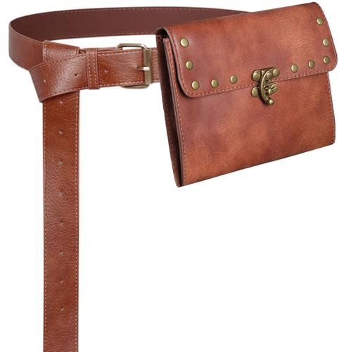 SUMGOGO Retro-Gürteltasche für Damen, Bauchtasche, Handyhalter, Steampunk, Mittelalter, Renaissance, Geldbörse, Kostüm-Zubehör, C2-braun, Standard
