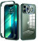 seacosmo for iPhone 13 Pro Case 6.1 Inch, Full-Body Shockproof Case with Built-in Glass Screen Protector and Camera Lens Protector Rubber Bumper Case Cover for iPhone 13 Pro - Green/Clear