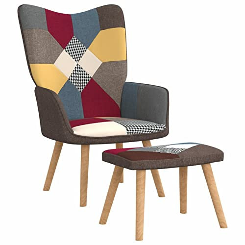 Homgoday Relaxsessel mit Hocker Fernsehsessel Ruhesessel Loungesessel TV-Sessel Relaxliege Polstersessel Stoffsessel Lesesessel für Wohnzimmer SchlafzimmerPatchwork Stoff