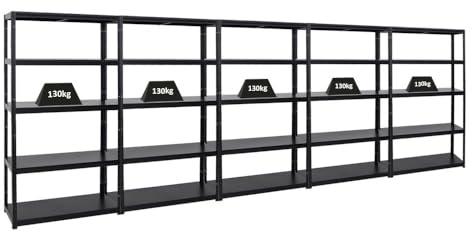PROREGAL Mega Deal | 5X Schwerlastregal Steel Eagle | HxBxT 180x100x40 cm | Fachlast 130kg | Schwarz | Garagenregal, Lagerregal, Steckregal, Weitspannregal
