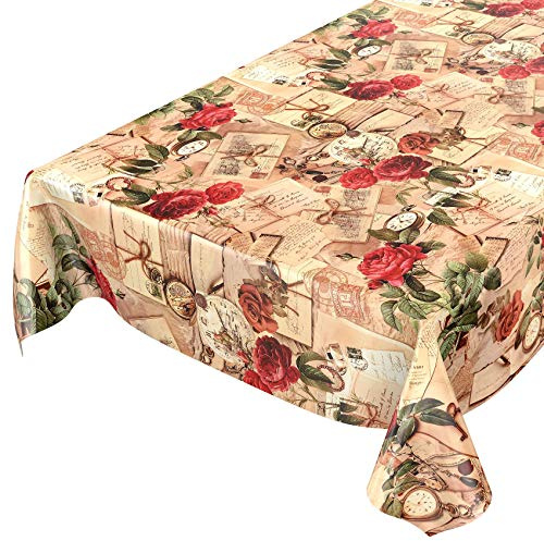 ANRO Tischdecke Wachstischdecke Wachstuch Wachstuchtischdecke Landhaus Rosen Briefe 400x140cm