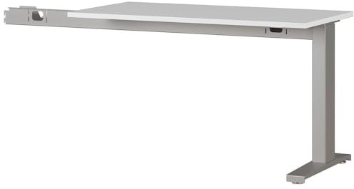 Lomadox Ansatztisch Anbauplatte Schreibtisch höhenverstellbar Lichtgrau Metallgestell Silber 113x88x60 cm