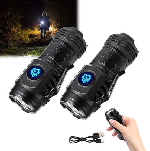 Mini-Taschenlampe mit dreiäugigem Monster,LED Taschenlampe Extrem Helle,Aufladbar Taschenlampen mit 5 Lichtmodi,Handheld klein Taschenlampe,Wasserdichte Handlampe für Camping Notfall (Schwarz/2pcs)
