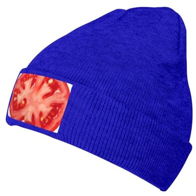 ESASAM Tomato Slice Stilvolle Strickmütze – Gemütliche und modische Wintermütze für Herren/Damen, Thermo-Wintermütze, Slouchy Strickmütze, faltbare Beanie, dehnbare Wintermütze, blau, Einheitsgröße