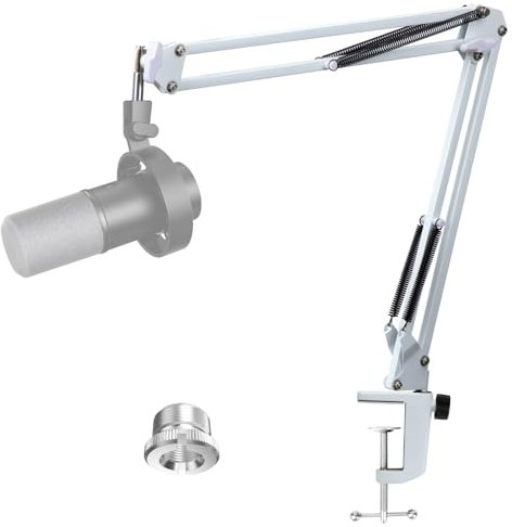 YOUSHARES White Mic Boom Arm Compatible with FIFINE K688 Recording XLR/USB Microphone - FIFINE K688 Boom Arm White Mic Stand Microphone Arm, K688 Mic Arm for Streaming Gaming Mic