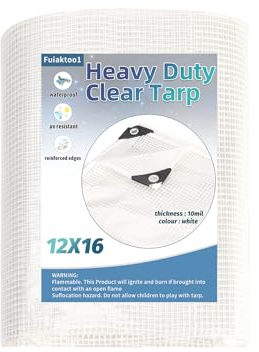 Fuiaktoo1 Strapazierfähige, transparente Plane, 3,6 x 4,8 m, UV-beständig, wasserdicht, Gewächshausplanen mit Ösen für Garten, Outdoor, Hof, 10 mm