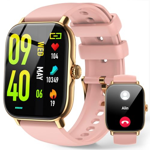 LLKBOHA Reloj Inteligente Mujer con Llamadas Bluetooth, 1.85 Smartwatch Impermeable, Reloj Deportivo Podómetro Pulsómetro, Monitor de sueño, Actividad Fitness Watch para Android iPhone