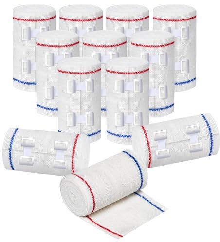 Bendaggio elastico di alta qualità, 7,6 cm, con clip di chiusura per polso, caviglia, piede, ginocchio, gomito, spalla, confezione da 12, 7,5 cm x 4,5 m