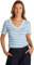 Tommy Hilfiger Camiseta de Manga Corta para Mujer New Slim Cody V-Neck con Cuello de Pico, Multicolor (Ecru/Blue Spell STP), XXL