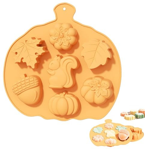 PTaizjjz 1 stampo autunnale in silicone per cioccolato, scoiattolo, foglia d'acero, pigna, zucca, zucchero, budino, cioccolato, candele, sapone, decorazione per torte, per autunno, giorno del