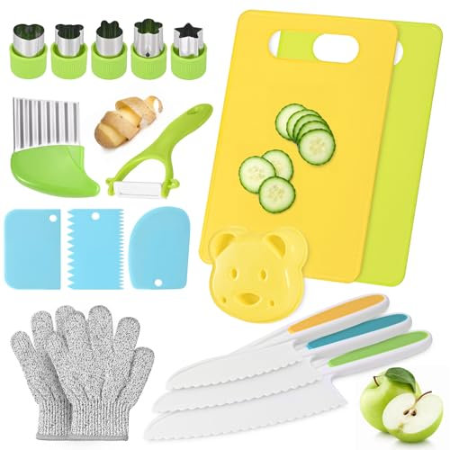 Couteau de cuisine pour enfants 18 pièces, ensemble de couteaux de cuisine pour enfants, couteau de sécurité pour enfants pour couper les fruits et légumes, adapté aux enfants âgés de 2 ans et plus