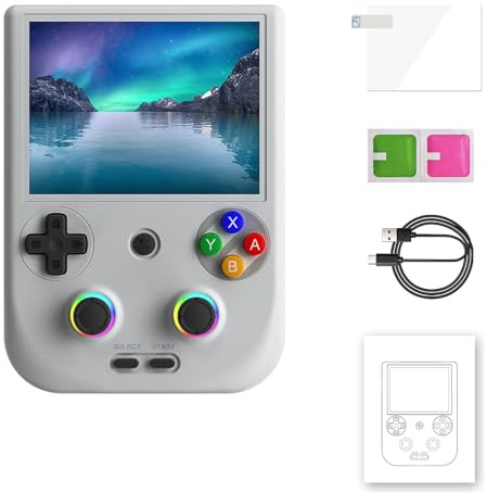 RG406V - Consola de juegos de mano retro, Android 13 OS, tarjeta TF de 128 G, consola de videojuegos retro, pantalla IPS de 4.0 pulgadas, reproductor de video portátil de bolsillo (gris)