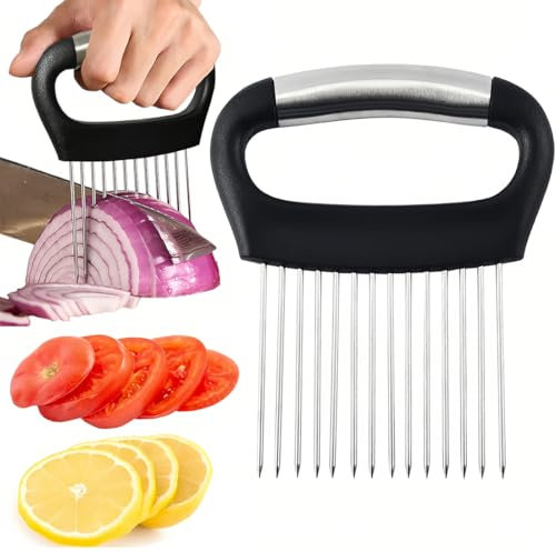 Cortador de Cebolla, Tenedor de Cebolla, Guía de Acero para Rebanar Vegetales, Soporte de Ayuda para Rebanar, Cortador para Patatas, Zanahorias, Carne