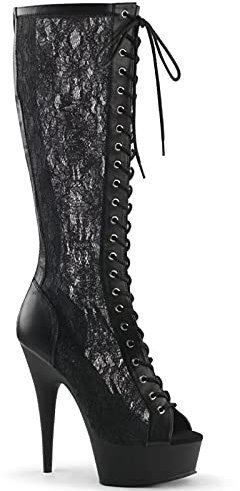 asdchZen Stivali Alti al Ginocchio con Plateau, Cerniera Posteriore, da Donna E da Uomo, Sexy, Aperti, in Pizzo, Cavi, 15 Cm, Stiletto, con Tacco Alto, Alti Fino al Ginocchio (Nero 37 EU)