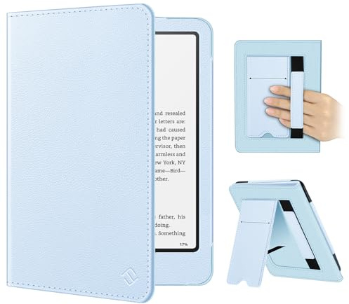Fintie Hülle für 7/6,8 Kindle Paperwhite(12./11. Gen)/Kindle Colorsoft | Paperwhite Signature Edition 2024, Kickstand Case mit Handschlaufe, Rückseiten-Magnet, Auto Sleep/Wake, Himmelblau