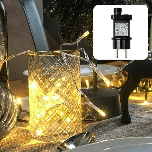 hellum LED Lichterkette Außen und Innen,120 Warmweiße LEDs mit Timer, 11,9m beleuchtet + 5m Zuleitung, Lichterkette Strombetrieben, Transparentes Kabel, Weihanchstbaum Weihanchtsdeko <59 lm 152869