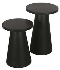 byLIVING Beistelltisch-Set Cone/Massivholz Akazie schwarz lackiert/bestehend aus 2 Tischen/rund/Wohnzimmertisch-Set/Nachttisch-Set/Echtholz/D 35, H 60 & D 40, H 50 cm