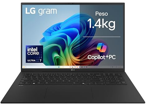 LG gram AI 17Z90TL Copilot+ PC, Notebook 17 2.5K, Intel Core Ultra 7 (Serie 2) 256V, 16GB RAM, 512GB SSD, AI PC, Ultraleggero solo 1.4 kg, Batteria 77Wh, Windows 11 Home, Tastiera italiana, Nero