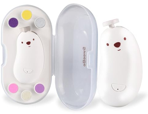 Lima de uñas eléctrica para bebé, recortadora de uñas recargable suave, kit de aseo para bebé, juego de manicura para niños pequeños o adultos, 6 almohadillas de repuesto para cabezal de molienda