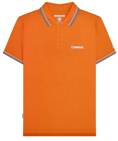 Lambretta Mens Twin Tipped Polo Shirt - Orange/Sky/Dark Blue - S