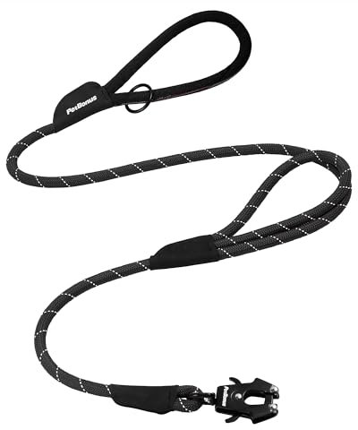PetBonus Hundeleine mit Zwei Griffen, 150×1,2cm robuste Hundeleine große Hunde mit Schnellverschluss-Karabiner, Reflektierende Führleine zum Trainieren und Gassi gehen (Schwarz)