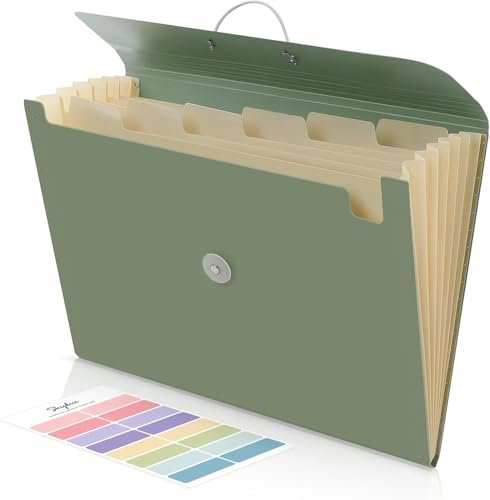 SKYDUE Dokumentenmappe A4, Fächermappe A4 Mit 7 Fächern & Gummizug, Mappe/Ordner/Ordnungsmappe/Folder Für Für Büro, Schule & Zuhause(MoosGrün)