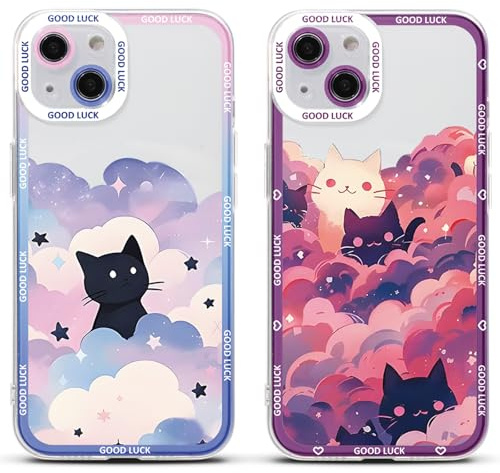 TBNMBGY 2 Stück Transparent Handyhülle für iPhone X XS 5.8, Silikon TPU Schutzhülle mit Süße Katze Cute Anime Cat Wolken Art Ästhetik Muster Cartoon Design Bumper Stoßfeste Mädchen Cover,Süße
