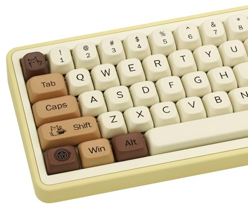 COOMICKEY Kaffeekatzen-Set, PBT-Tastenkappen, 60 %, 75 %, 100 %, Farbsublimation, 130 Tasten, benutzerdefinierte Tastenkappe, niedliche FOA-Profil-Tastenkappen für Cherry Gateron MX-Schalter