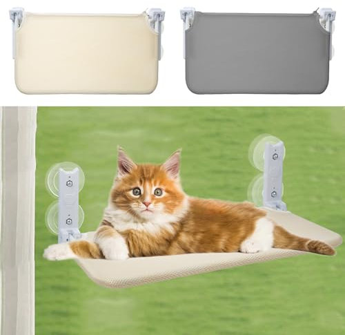 2 Stück Weiche Katzen fensterhängematte Fenster Katzenhängematte 52x30cm faltbares Katzen fensterbett mit wendbarer Matte, stabile Katzenhängematte hält bis zu 25kg