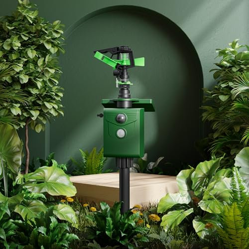 Ahuyentador Gatos Solar con Rociador, GuKKK Espantapajaros Exterior, Ahuyentador Palomas, Aspersor de Agua con Sensor de Movimiento Gatos, Perros, Alcance de 8 Metros