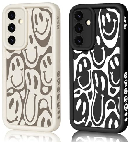HuyxyTec 2 Stück Handyhülle für Samsung Galaxy A56 Hülle Aesthetic Smiley mit Muster Matte Case Frauen Mädchen, Weich TPU Schutzhülle Stoßfest Bumper Case für Samsung Galaxy A56, 03