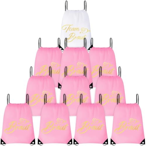 Junggesellenabschied Frauen Team Bride JGA Frauen Turnbeutel mit Kordelzug | 11 Frauen Turnbeutel mit Kordelzug,11 Team Bride Temporäre Tattoo,Turnbeutel Team Braut Rucksack für Verlobung Hochzeit JGA
