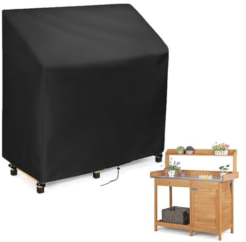 Fenghome Pflanzbankabdeckung, wasserdichte Tischdecke für den Außenbereich, Garten, Gewächshaus, Tisch, Werkbank, Grillstation, Schuppen – 94 x 54 x 110 cm (schwarz)