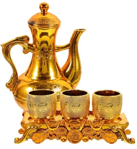 Mobestech Buddhist Offering Cup Set Kettle Retro Holy Water Teapot Reusable Tea Cups 304 Stainless Steel 6-piece Set for Rituals and Worship
