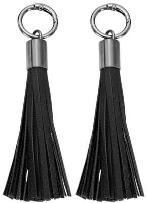 Lot de 2 porte-clés en cuir synthétique noir de 15 cm pour femme - Accessoire pour la fabrication de bijoux, sac à main, décoration de sac à main, sangles de téléphone portable