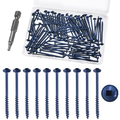 Rustark 101 viti con foro tascabile, 8 x 2-1/2, kit assortito con punta di trasmissione, viti tascabili rivestite di blu, viti per legno a filettatura grossa con attacco quadrato, per mobili da
