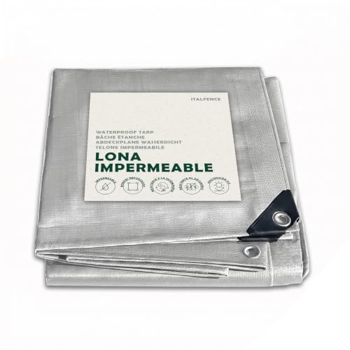 Lona Impermeable de PE 250 g/m² Gris, Reforzada con Ojales [5 x 6 m]