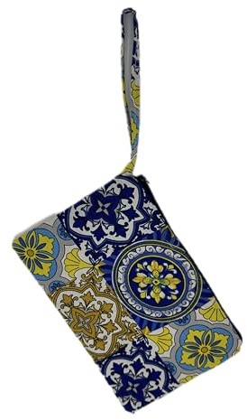 Pochette Artigianale Made in Italy con Cinturino da Polso, Beauty Case in Cotone, Design Maioliche Siciliane o Limoni, Chiusura a Zip.