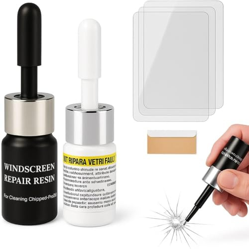 Toyana Pack of 2 PCs Car Windscreen Repair Kit - DIY Glass Chip and Crack, Auto Windshield Repair for Star, Bull’s Eye, and Line Cracks - Quick Fix Resin for Vehicle Windows - Professional Results