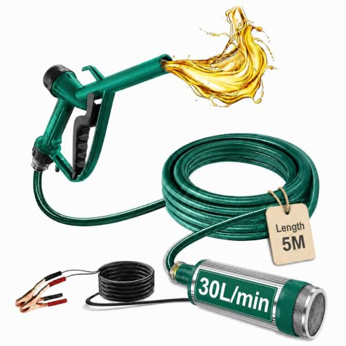 MidingChai Pompe a Gasoil 12V, 30LPM Pompe Electrique Carburant avec Filtre | Pompe Essence avec Tuyau de 5m, 100W Pompe a Eau 12V, 8GPM, Transport de Diesel, Kérosène, Eau, pour Camion, Tracteur