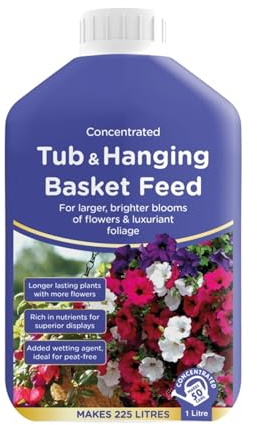 Tub & Hanging Basket Feed, Strong Root Development, Encourages Continuous Flowering, Enhances Leaf Vibrancy, Easy-to-Apply, Outdoor Garden Spaces, Balconies, Terraces, Longer-Lasting Plants, 1L