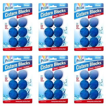 36 x Prism Ocean Toilet Cistern Blocks – Blue Water Foaming Toilet Cleaner Tablets for Cistern Tank, Long Lasting Freshness & Limescale Control, Drop-In Toilet Cleaning Blocks for Bathroom