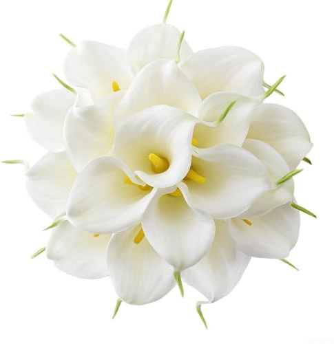 Élégant bouquet de mariage rond fabriqué avec 18 lys calla en plastique pour la coordination de la mariée et de la demoiselle d'honneur