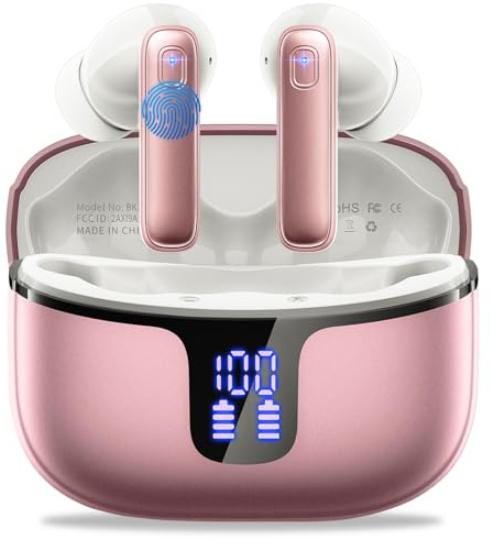 Bluetooth Earbuds, 2026 Hi-Fi Stereo Wireless Headphones in Ear, 50H Deep Bass Ear Buds, 4 ENC Noise Cancelling Mic, IP-X7 Waterproof USB-C Bluetooth Earphones Sport Gym Running for Phones Laptop Pad