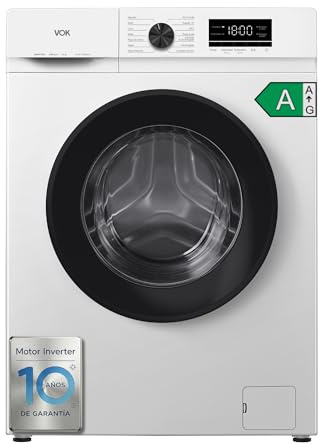 VOK Lavadora 12kg Clase A con Instalación Incluida EVW-12BAW12 – Motor Inverter Silencioso, 1200 RPM, 14 Programas con Vapor, Bajo Consumo 54 kWh/100 ciclos